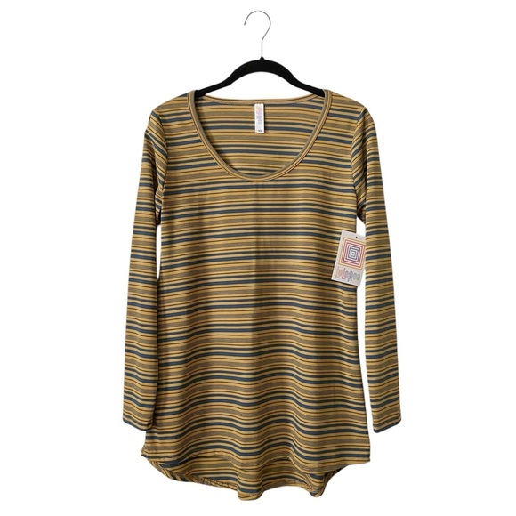 LuLaRoe Lynnae Long Sleeve T-Shirt Top Women's Size XS Yellow Blue Striped NWT - Picture 1 of 7